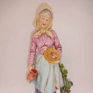 Vintage Homeco Old Farm Woman Grandma Figurine Duck Basket 8816 13-1/2" Japan